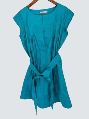 Calypso Christiane Celle Silk Embroidered Turquoise Tunic Dress With Tie Waist S
